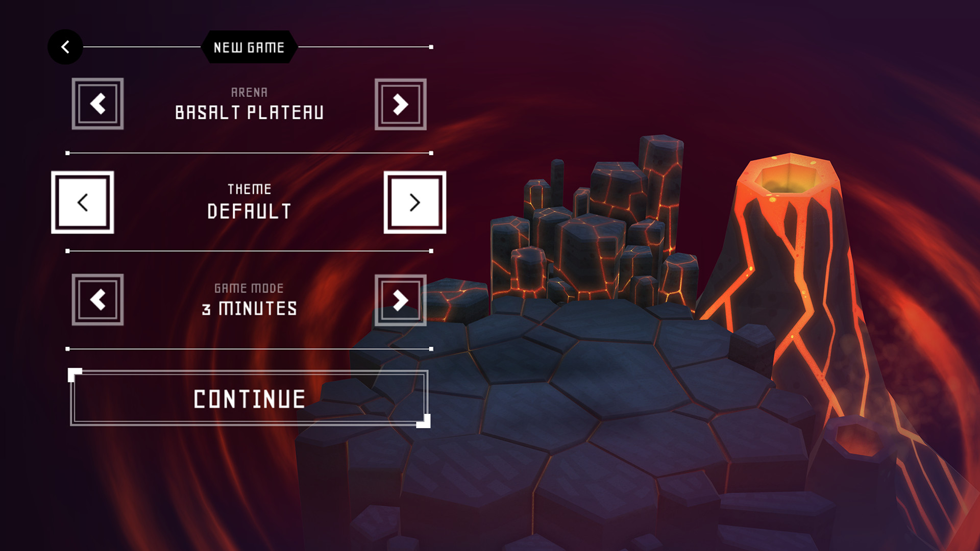 Pályaválasztó képernyő — Basalt Plateau arena, 3 Minutes módus