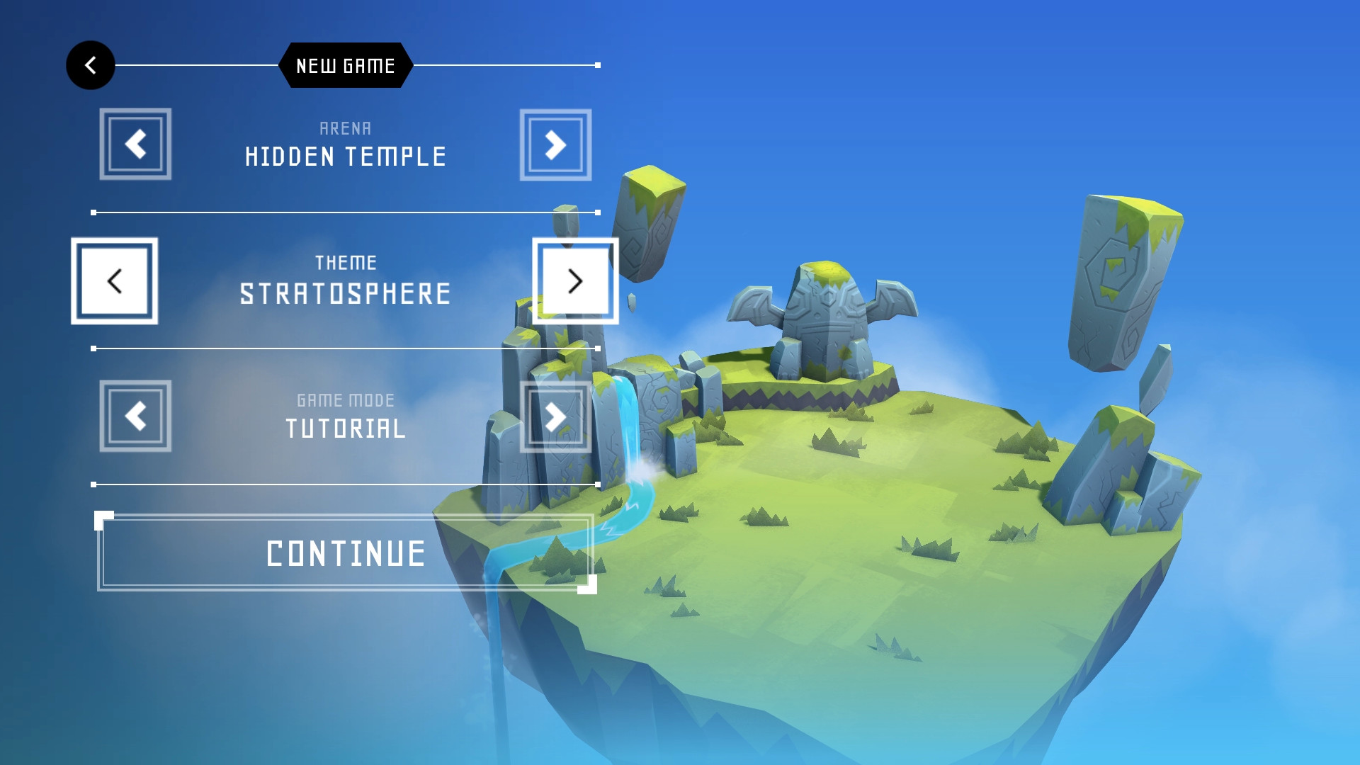 Pályaválasztó képernyő — Hidden Temple arena, Tutorial módus